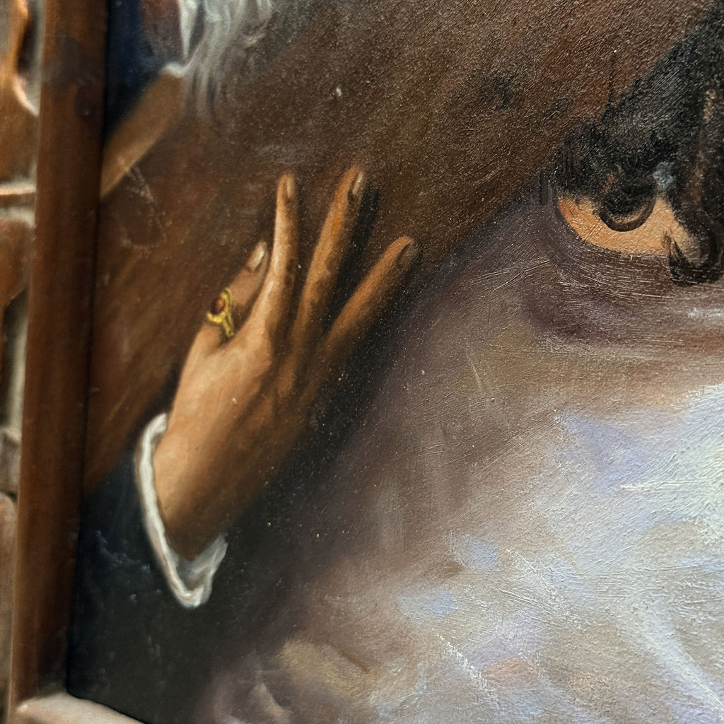 Christ Bearing the Cross | Vintage Religious Oil Painting | Bronze-Gold Frame | 21.5×17.5in