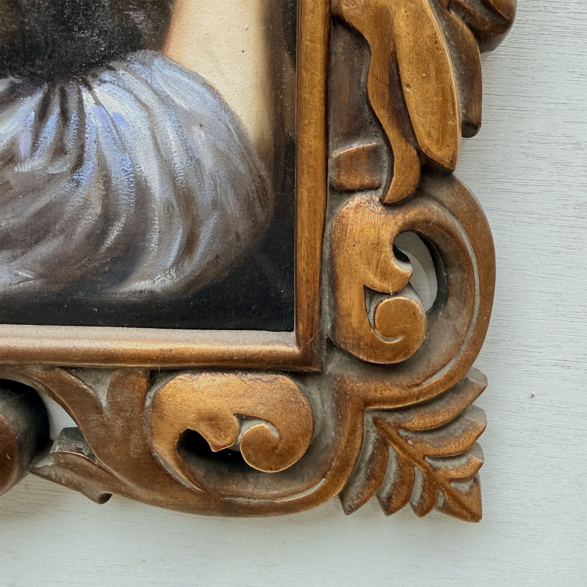 Christ Bearing the Cross | Vintage Religious Oil Painting | Bronze-Gold Frame | 21.5×17.5in