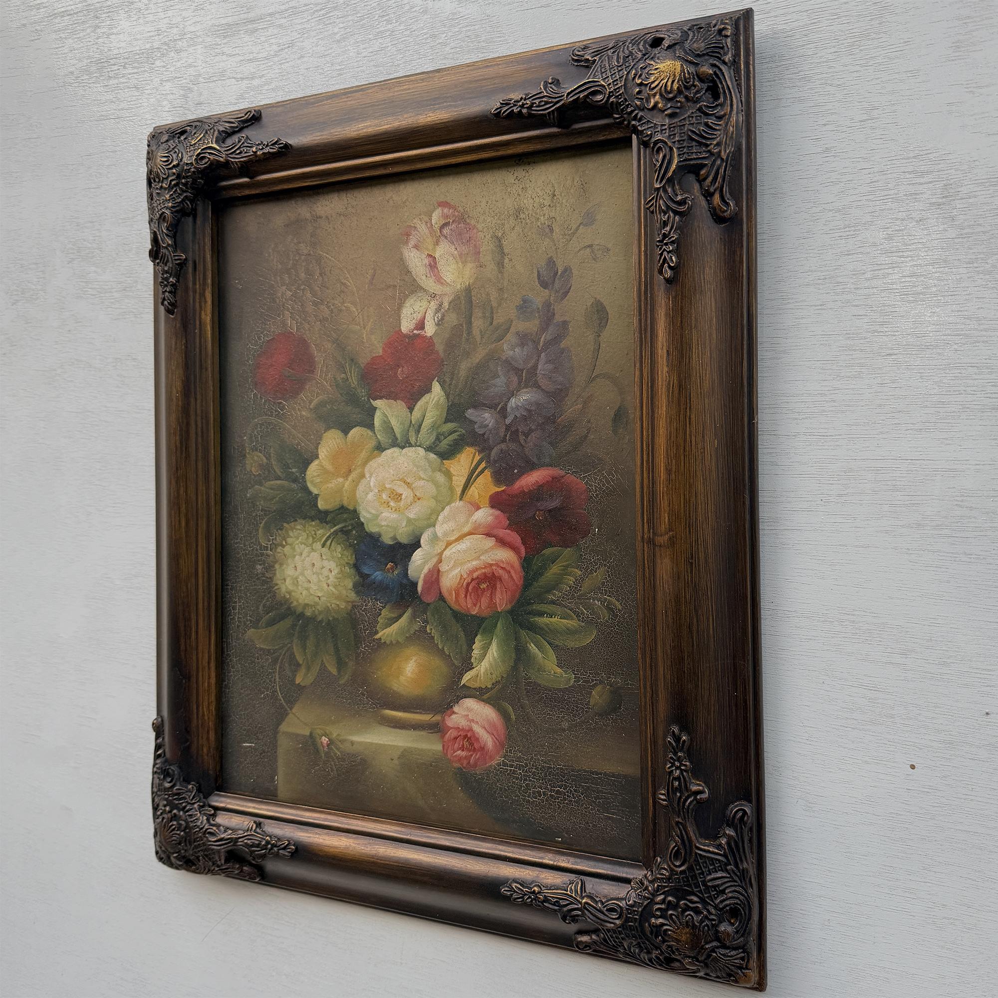 Original Vintage Floral Still Life Oil Painting, Classic Flower Bouquet Artwork 41 x 51 cm