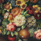 Classic Flower Bouquet Oil Painting “Ornate Brown Frame” Original Vintage Art - 12.6 × 11.0 in