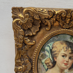 Vintage Girl Portrait Painting, Classic Hand Painted Oil Artwork, Baroque Style Ornate Framed Art