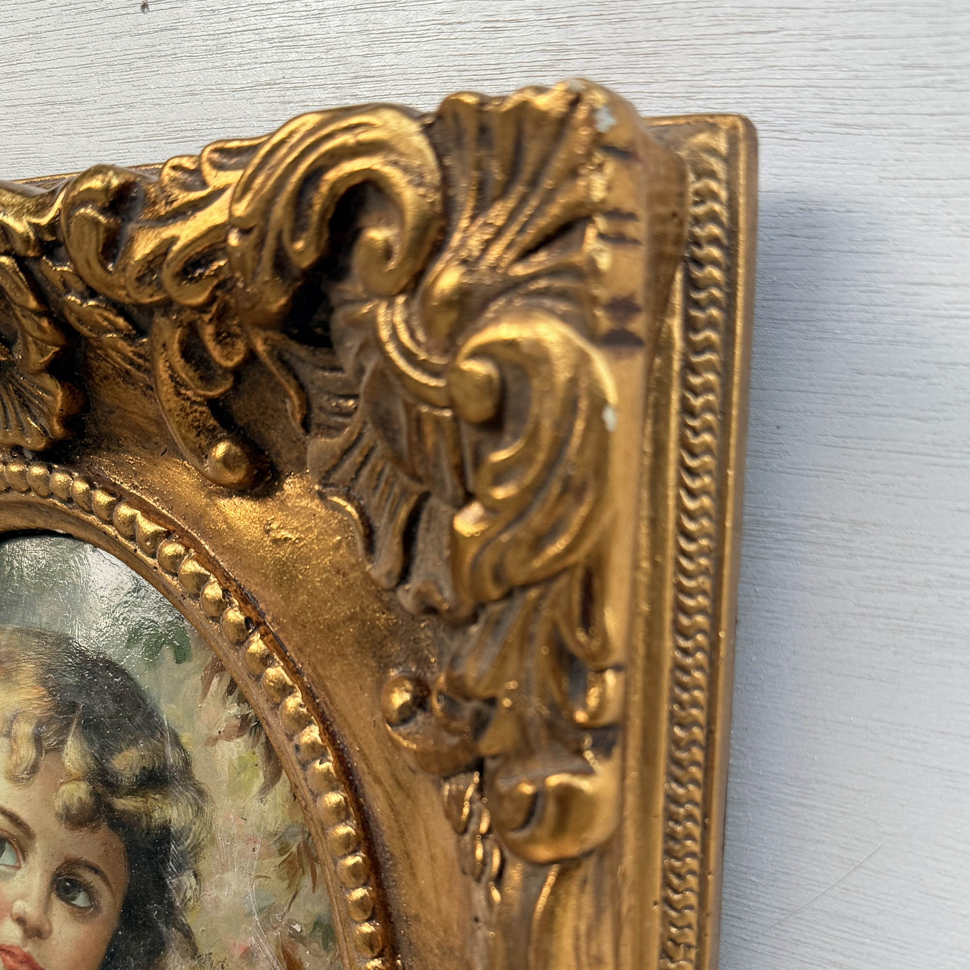 Vintage Girl Portrait Painting, Classic Hand Painted Oil Artwork, Baroque Style Ornate Framed Art
