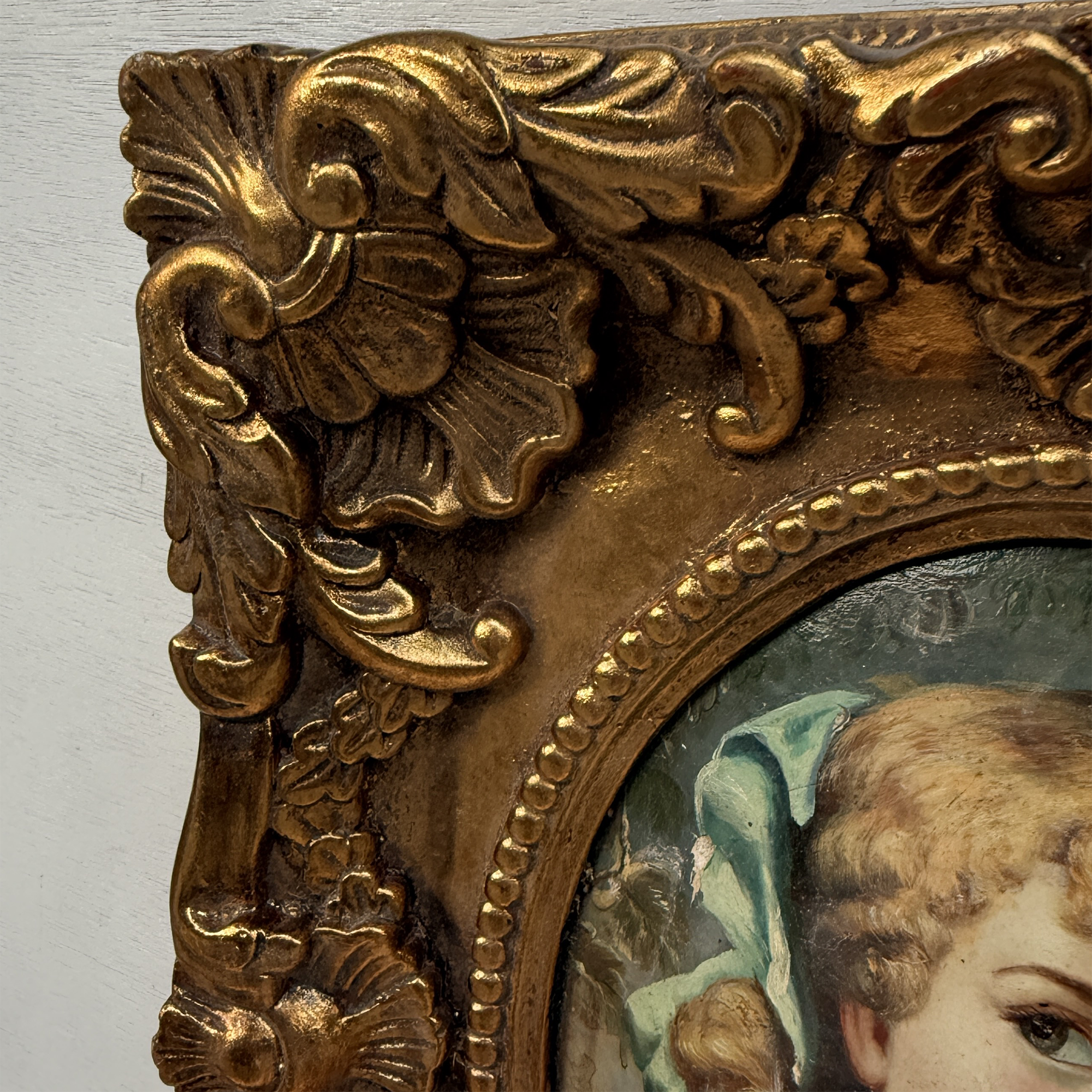 Vintage Girl Portrait Painting, Classic Hand Painted Oil Artwork, Baroque Style Ornate Framed Art
