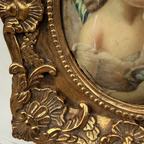 Vintage Girl Portrait Painting, Classic Hand Painted Oil Artwork, Baroque Style Ornate Framed Art
