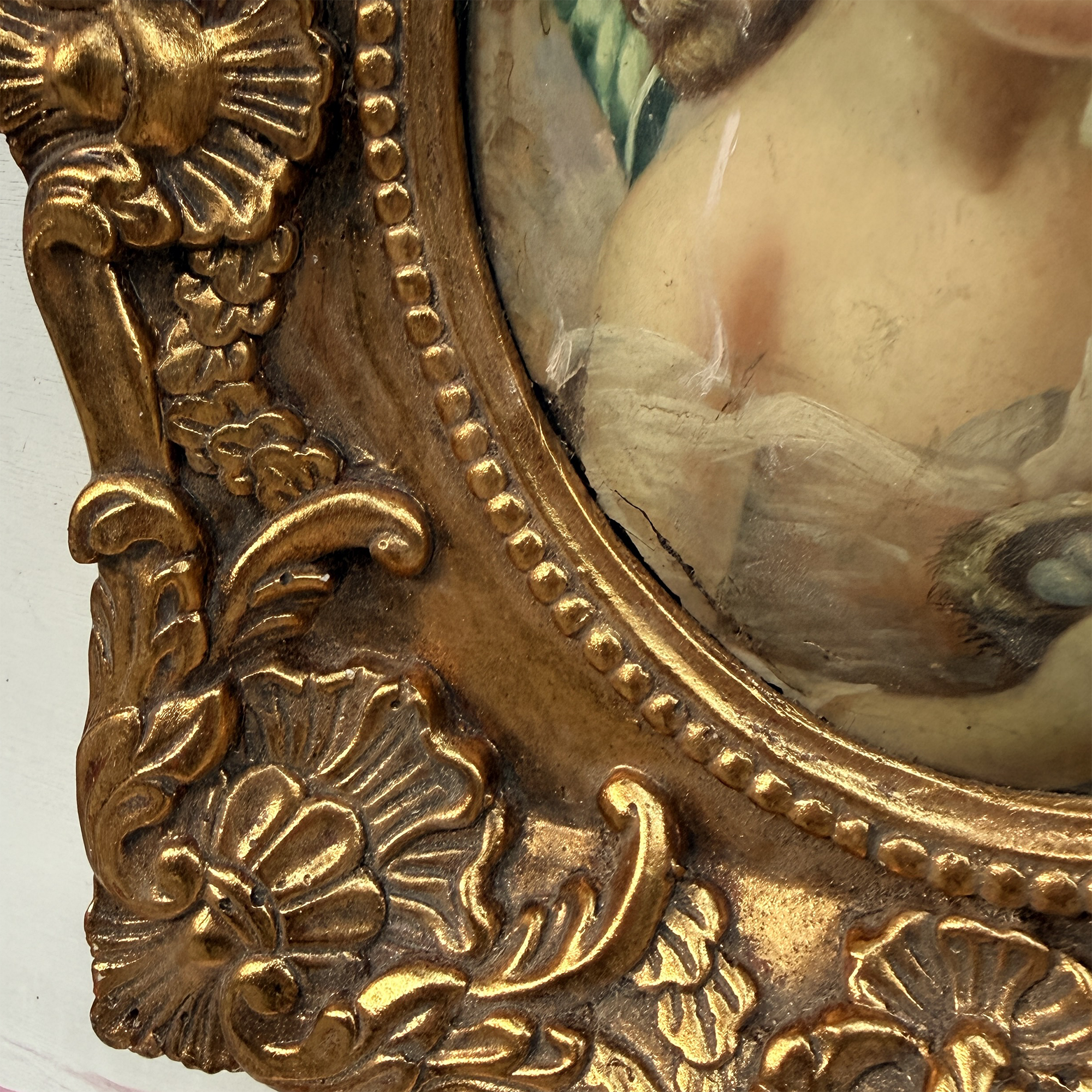 Vintage Girl Portrait Painting, Classic Hand Painted Oil Artwork, Baroque Style Ornate Framed Art