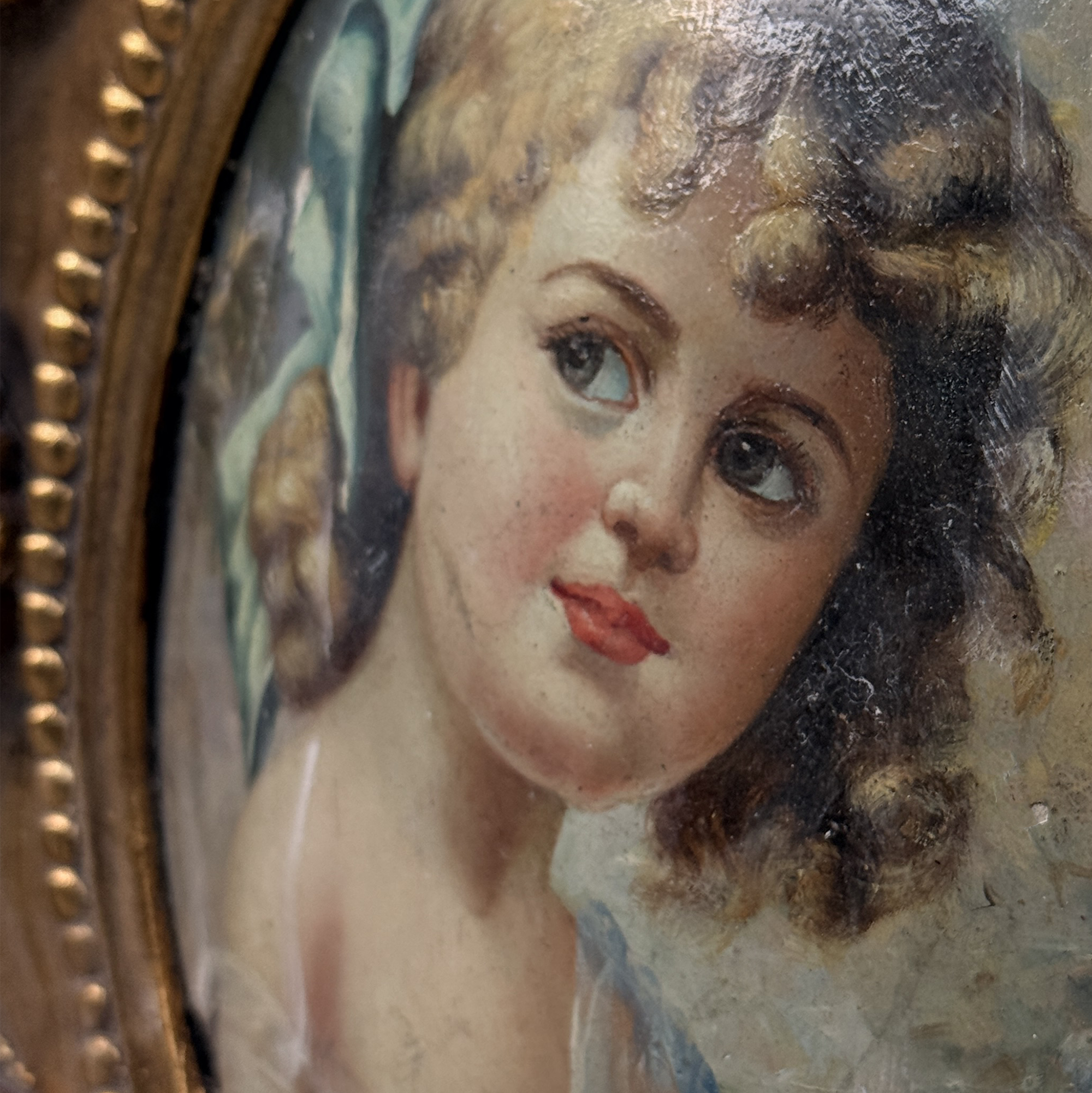 Vintage Girl Portrait Painting, Classic Hand Painted Oil Artwork, Baroque Style Ornate Framed Art