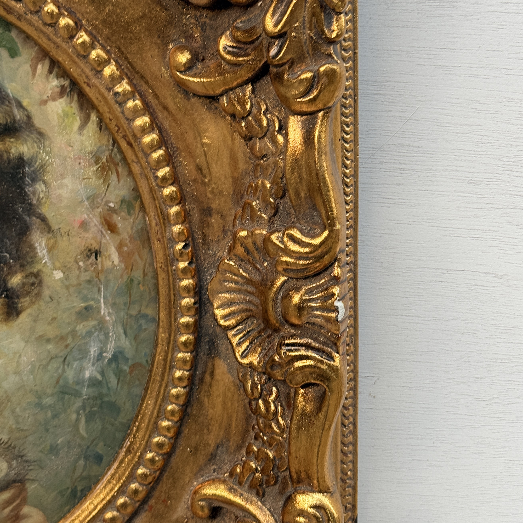 Vintage Girl Portrait Painting, Classic Hand Painted Oil Artwork, Baroque Style Ornate Framed Art