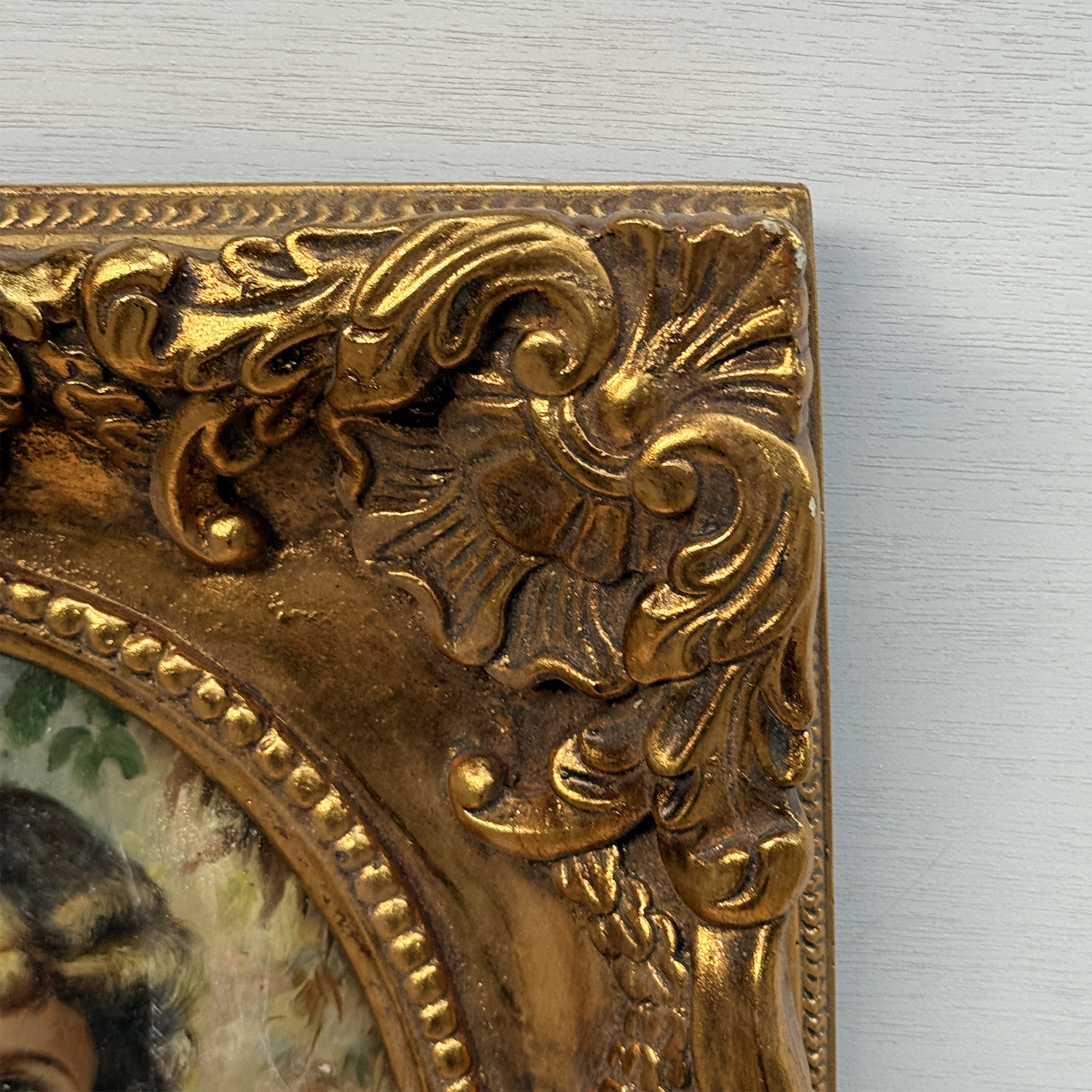Vintage Girl Portrait Painting, Classic Hand Painted Oil Artwork, Baroque Style Ornate Framed Art