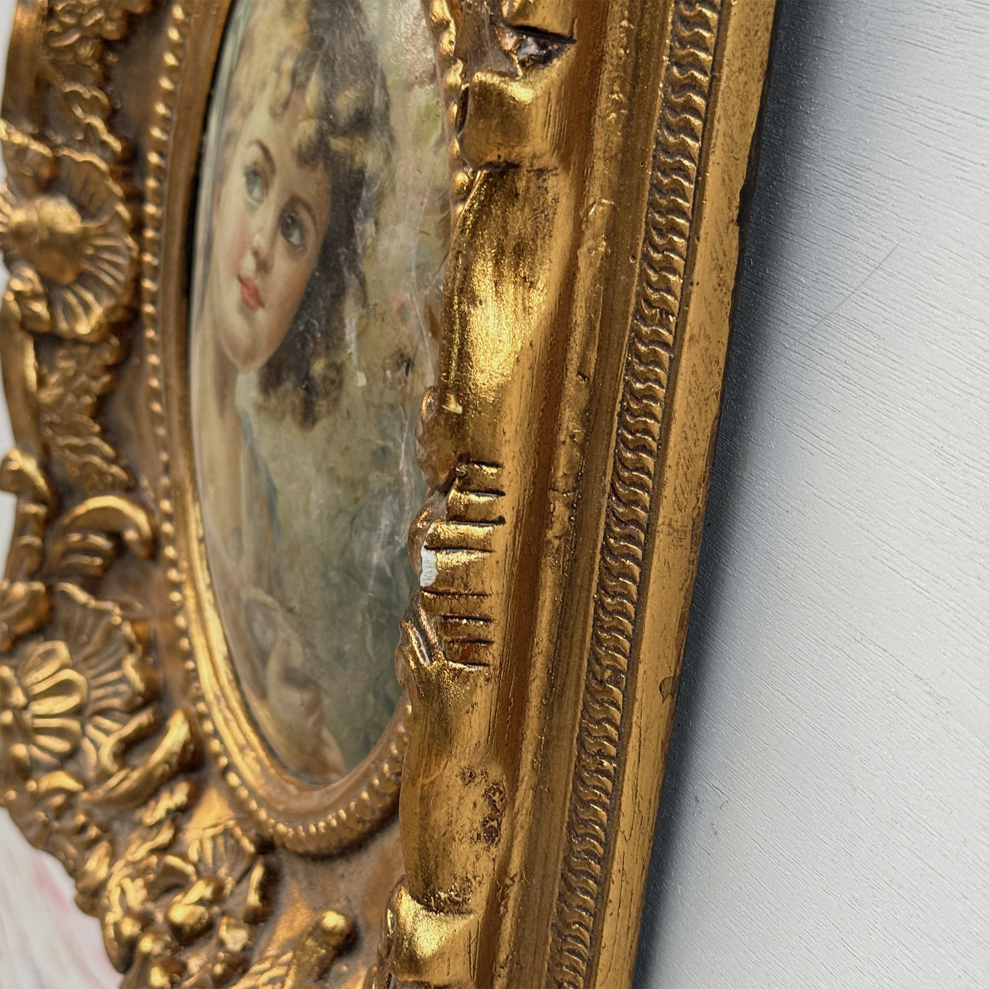 Vintage Girl Portrait Painting, Classic Hand Painted Oil Artwork, Baroque Style Ornate Framed Art