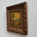 Original Vintage Landscape Oil Painting, Rustic Countryside Path Scene in Ornate Wooden Frame – 15.7 × 17.7 in