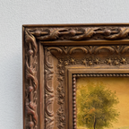 Original Vintage Landscape Oil Painting, Rustic Countryside Path Scene in Ornate Wooden Frame – 15.7 × 17.7 in