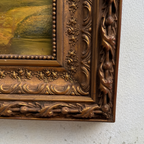 Original Vintage Landscape Oil Painting, Rustic Countryside Path Scene in Ornate Wooden Frame – 15.7 × 17.7 in