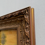 Original Vintage Landscape Oil Painting, Rustic Countryside Path Scene in Ornate Wooden Frame – 15.7 × 17.7 in