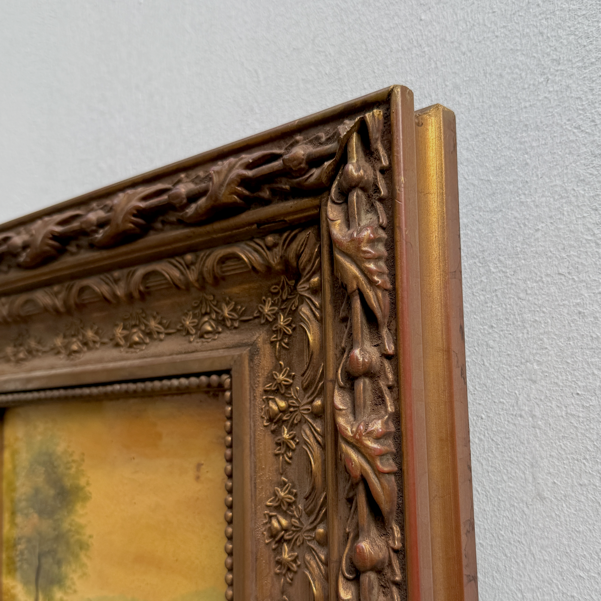Original Vintage Landscape Oil Painting, Rustic Countryside Path Scene in Ornate Wooden Frame – 15.7 × 17.7 in