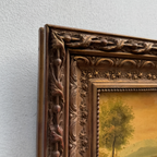 Original Vintage Landscape Oil Painting, Rustic Countryside Path Scene in Ornate Wooden Frame – 15.7 × 17.7 in