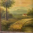 Original Vintage Landscape Oil Painting, Rustic Countryside Path Scene in Ornate Wooden Frame – 15.7 × 17.7 in