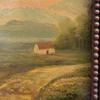 Original Vintage Landscape Oil Painting, Rustic Countryside Path Scene in Ornate Wooden Frame – 15.7 × 17.7 in