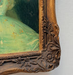 Lady in Green | Vintage Portrait Oil Painting | Carved Wood Frame | 11.2×13.2in