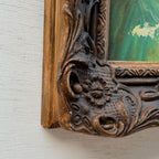 Lady in Green | Vintage Portrait Oil Painting | Carved Wood Frame | 11.2×13.2in