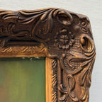 Lady in Green | Vintage Portrait Oil Painting | Carved Wood Frame | 11.2×13.2in