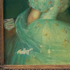 Lady in Green | Vintage Portrait Oil Painting | Carved Wood Frame | 11.2×13.2in