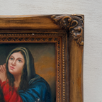 Vintage Madonna Portrait Painting, Classical Religious Art in Wooden Frame