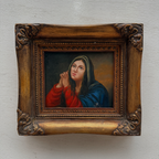 Vintage Madonna Portrait Painting, Classical Religious Art in Wooden Frame