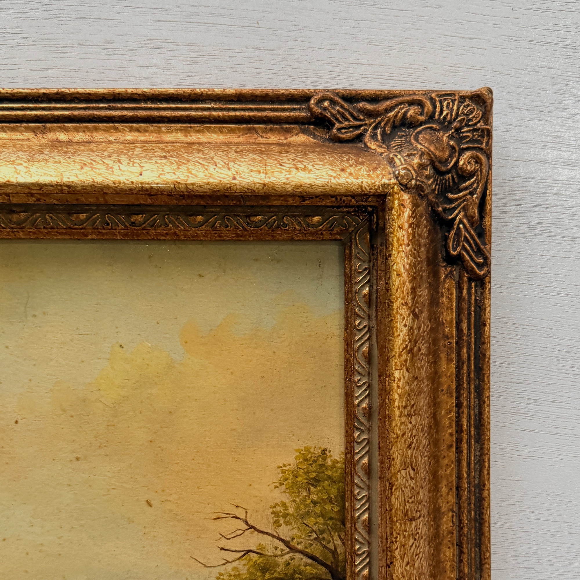 c.1960s Vintage European Alpine Landscape Oil Painting in Baroque Gold Gilt Frame