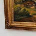 c.1960s Vintage European Alpine Landscape Oil Painting in Baroque Gold Gilt Frame