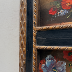 Original Floral Still Life Hand-Painted Canvas Art, Moody Cottagecore Framed Painting with Ribbon Crest (with Frame 27 × 55 cm )