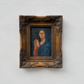 Vintage Praying Madonna Oil Painting, Small Framed Christian Art