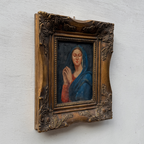 Vintage Praying Madonna Oil Painting, Small Framed Christian Art