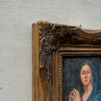 Vintage Praying Madonna Oil Painting, Small Framed Christian Art