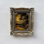 Original Vintage Landscape Oil Painting, Hand-Painted Artwork Featuring Country Road & Woodland Pastoral Scenery