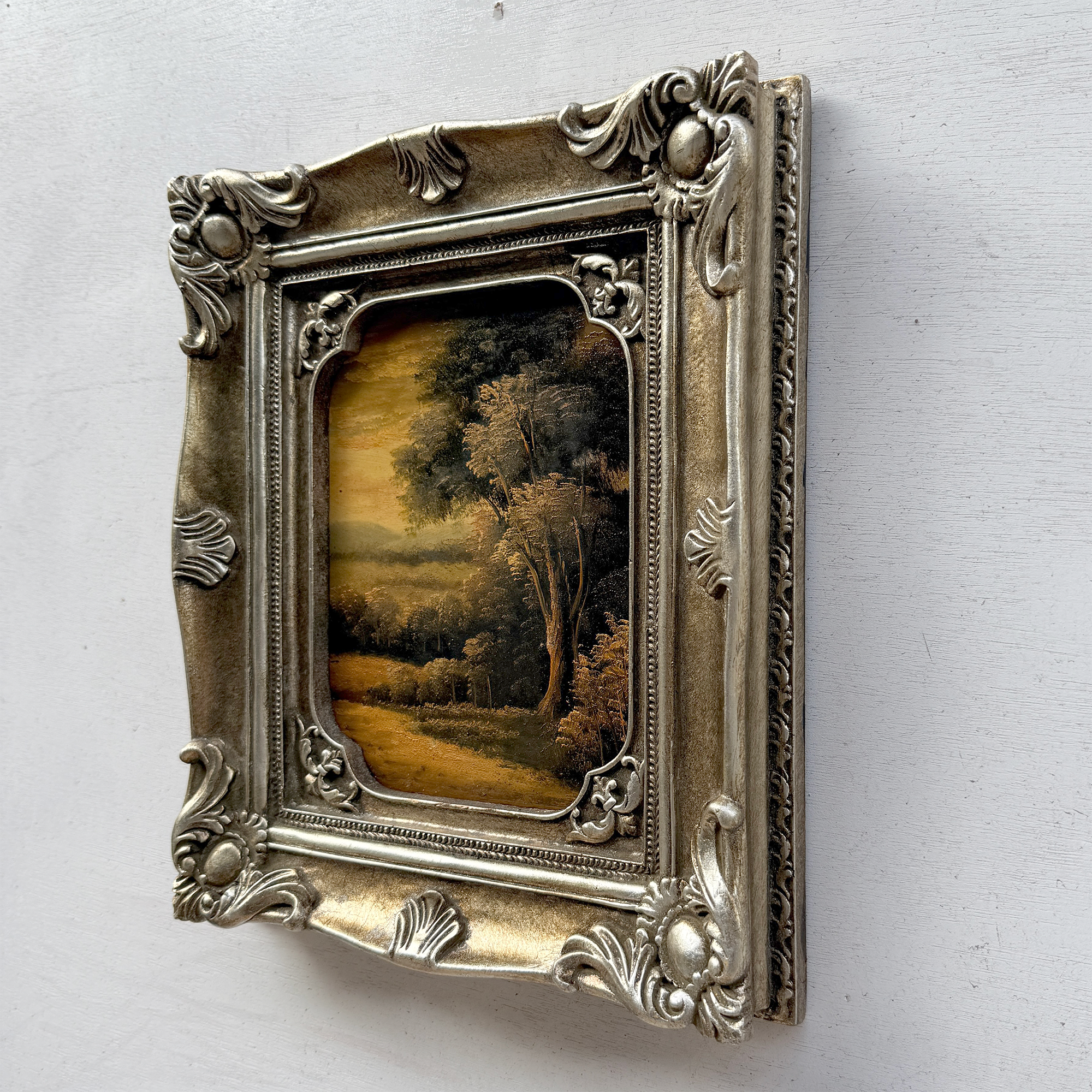 Original Vintage Landscape Oil Painting, Hand-Painted Artwork Featuring Country Road & Woodland Pastoral Scenery
