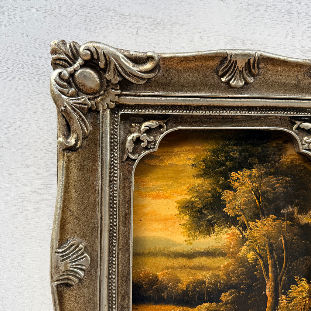 Original Vintage Landscape Oil Painting, Hand-Painted Artwork Featuring Country Road & Woodland Pastoral Scenery