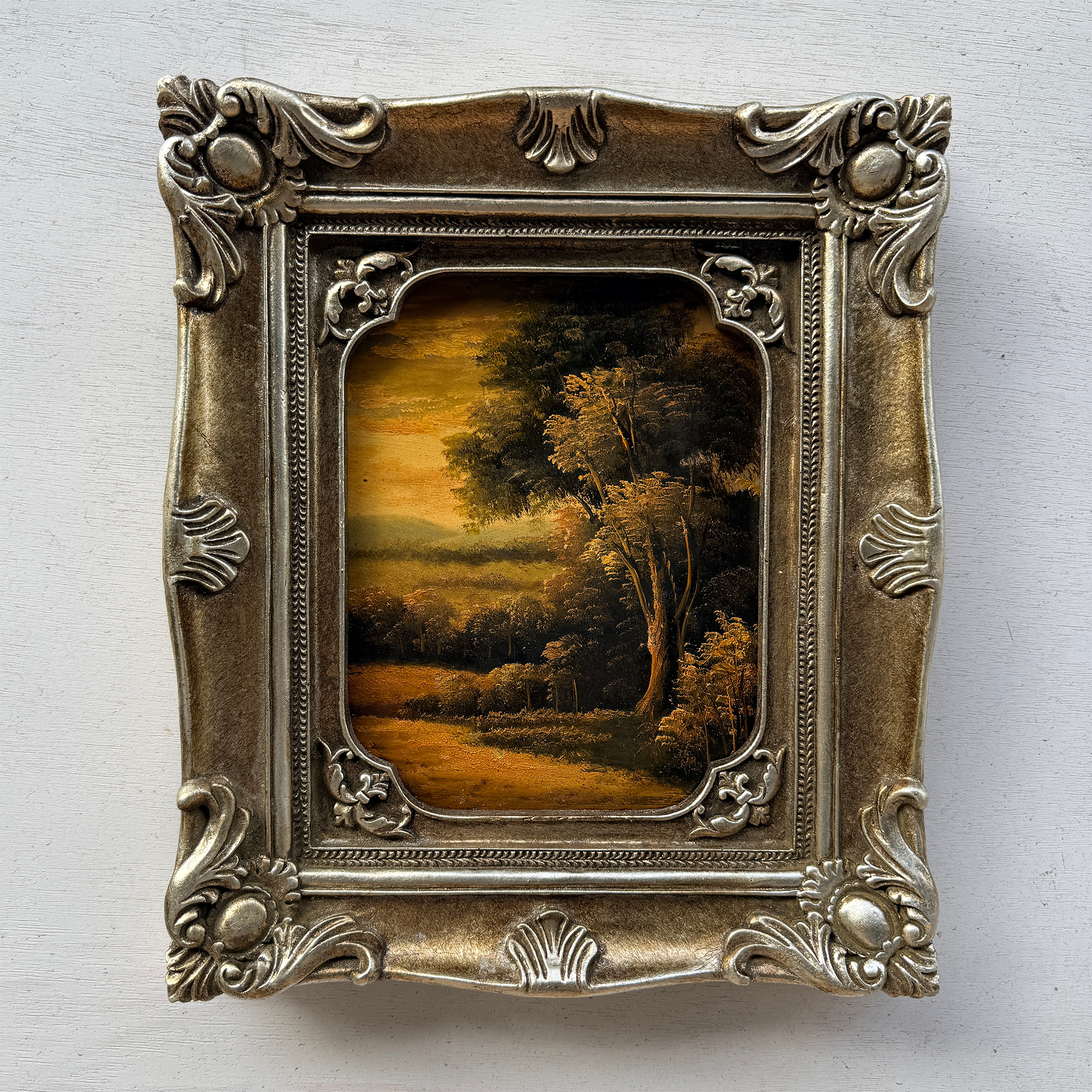 Original Vintage Landscape Oil Painting, Hand-Painted Artwork Featuring Country Road & Woodland Pastoral Scenery