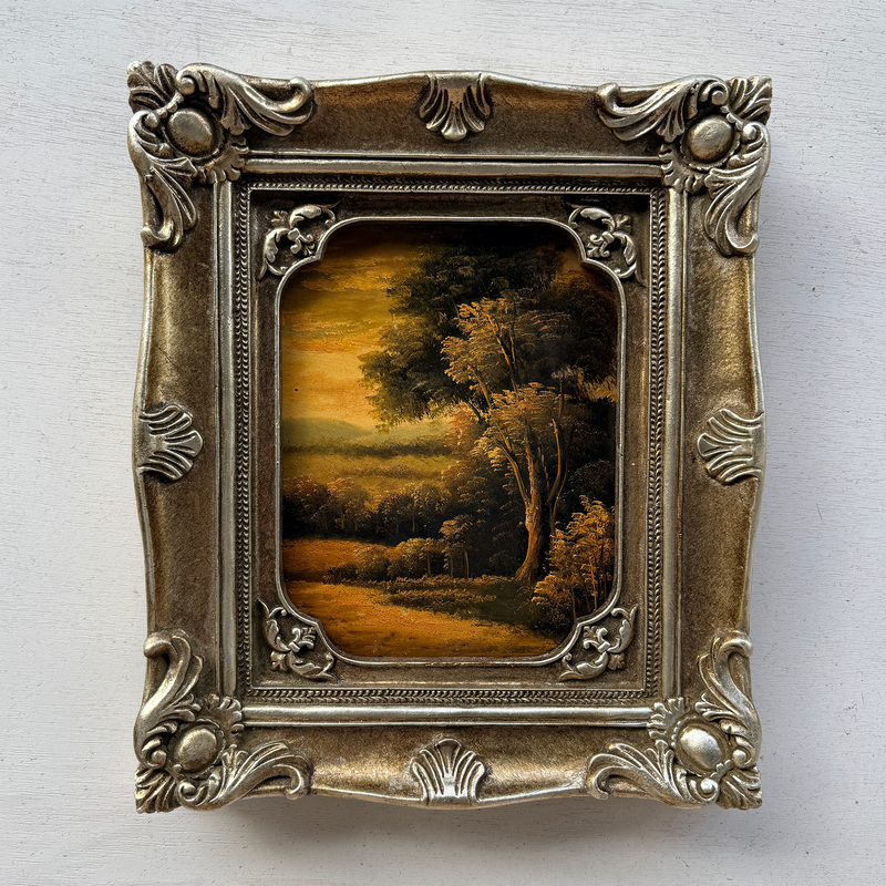 Original Vintage Landscape Oil Painting, Hand-Painted Artwork Featuring Country Road & Woodland Pastoral Scenery