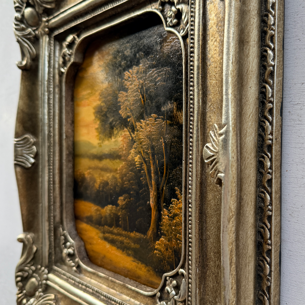 Original Vintage Landscape Oil Painting, Hand-Painted Artwork Featuring Country Road & Woodland Pastoral Scenery
