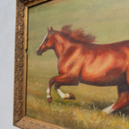 Vintage Horse Painting, Classic Hand Painted Equine Artwork, Ornate Wood Framed Collectible Oil Art