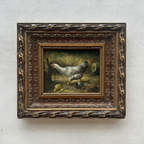 Vintage European Farmyard Oil Painting, Original Chicken Artwork for Classic Interiors(Approx. 17.7 × 15.7 inches)