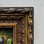 Vintage European Farmyard Oil Painting, Original Chicken Artwork for Classic Interiors(Approx. 17.7 × 15.7 inches)