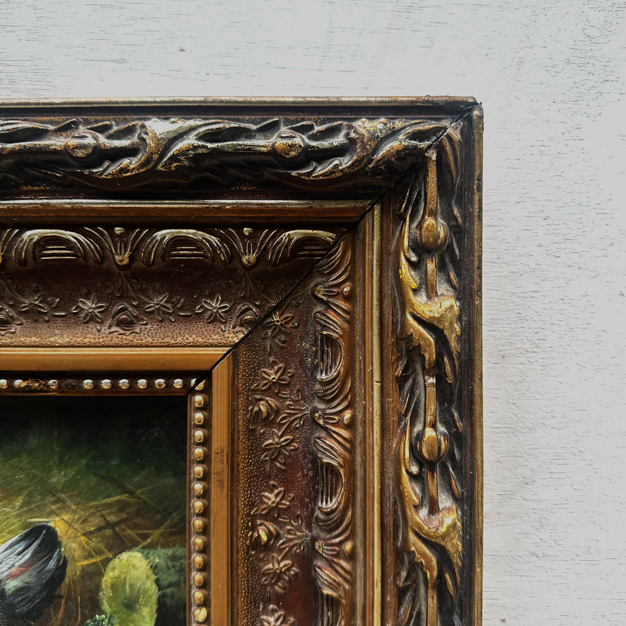 Vintage European Farmyard Oil Painting, Original Chicken Artwork for Classic Interiors(Approx. 17.7 × 15.7 inches)