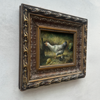 Vintage European Farmyard Oil Painting, Original Chicken Artwork for Classic Interiors(Approx. 17.7 × 15.7 inches)