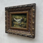 Vintage European Farmyard Oil Painting, Original Chicken Artwork for Classic Interiors(Approx. 17.7 × 15.7 inches)