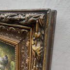 Vintage European Farmyard Oil Painting, Original Chicken Artwork for Classic Interiors(Approx. 17.7 × 15.7 inches)