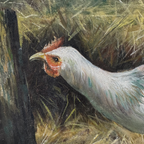 Vintage European Farmyard Oil Painting, Original Chicken Artwork for Classic Interiors(Approx. 17.7 × 15.7 inches)