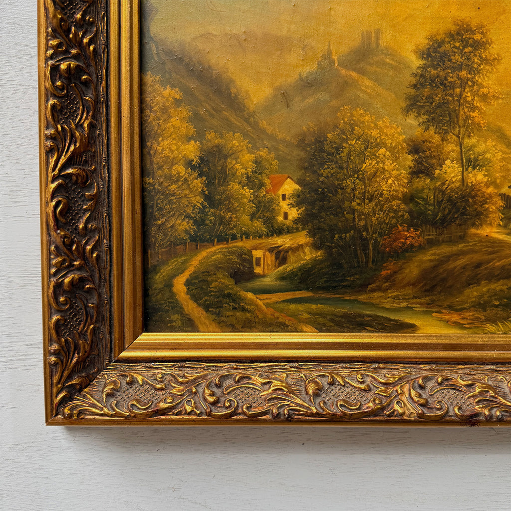 The Valley Road | Signed Vera | Vintage Landscape Oil Painting | Ornate Gold Frame | 20.1×16.1in