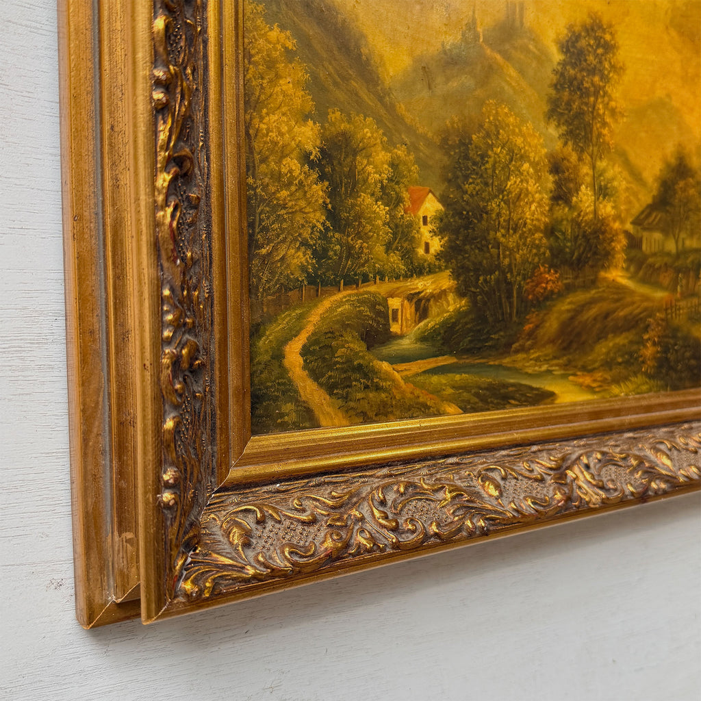 The Valley Road | Signed Vera | Vintage Landscape Oil Painting | Ornate Gold Frame | 20.1×16.1in