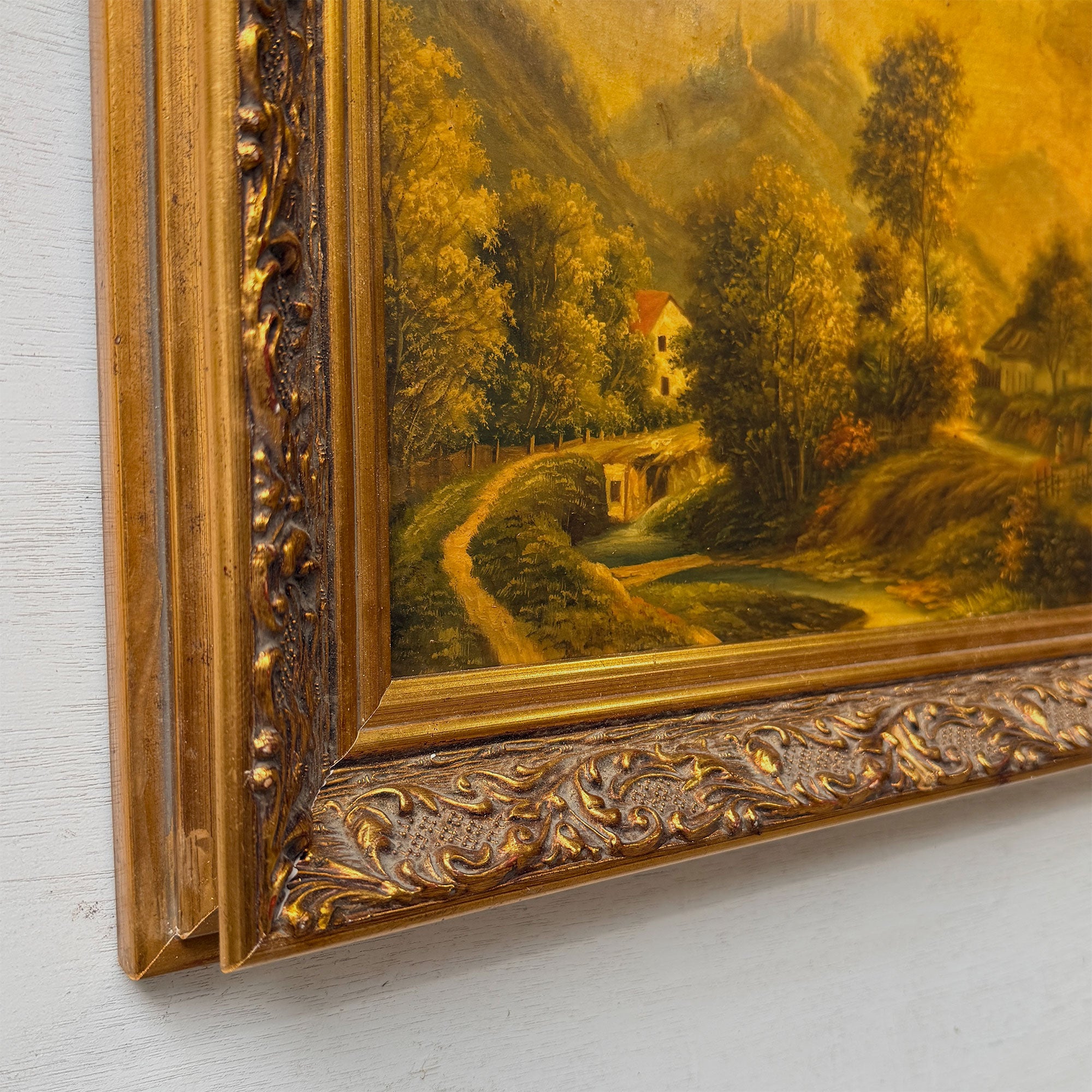 The Valley Road | Signed Vera | Vintage Landscape Oil Painting | Ornate Gold Frame | 20.1×16.1in